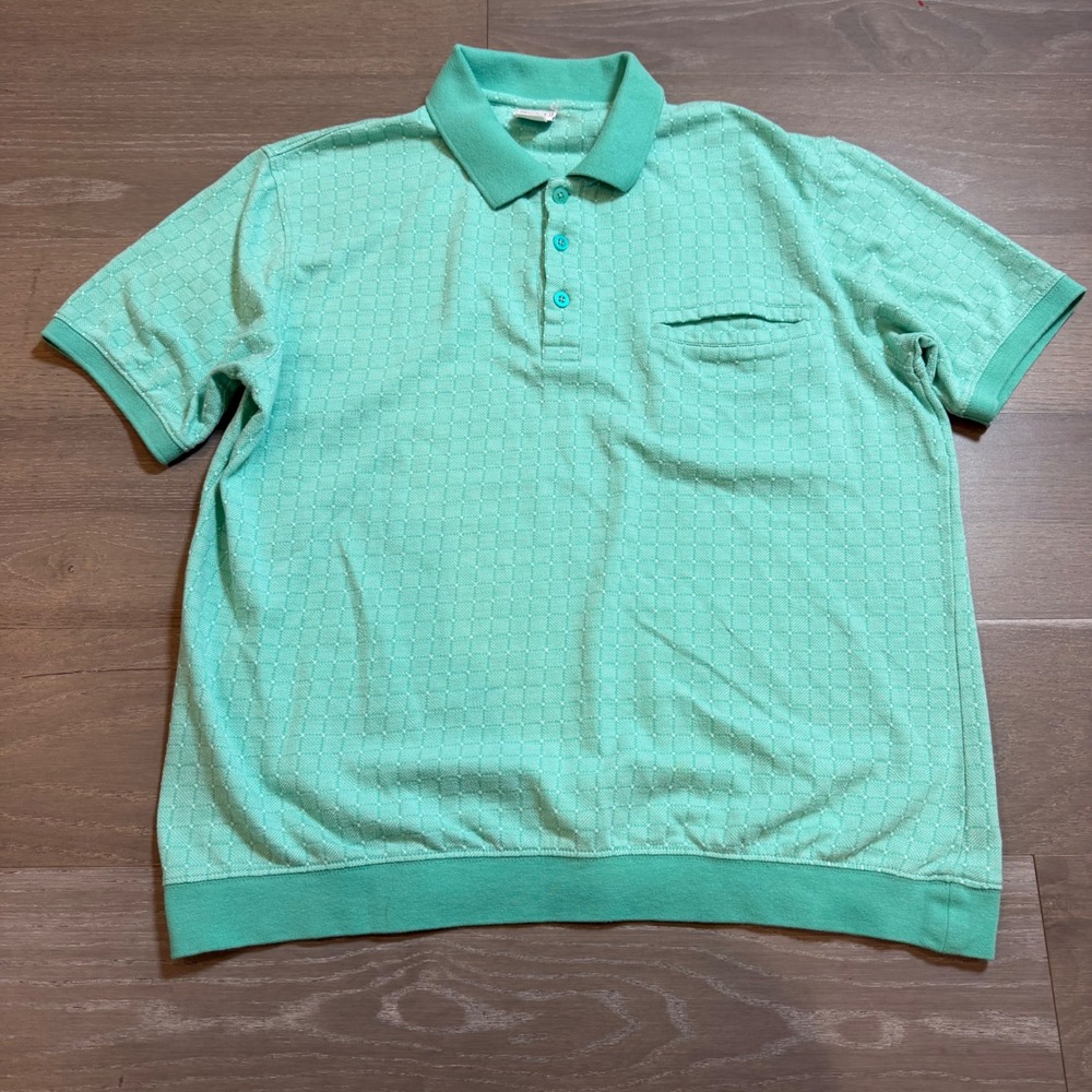 Vintage Haband Casual Camel Joe Men XL Seafoam Green Textured Banded Hem Polo